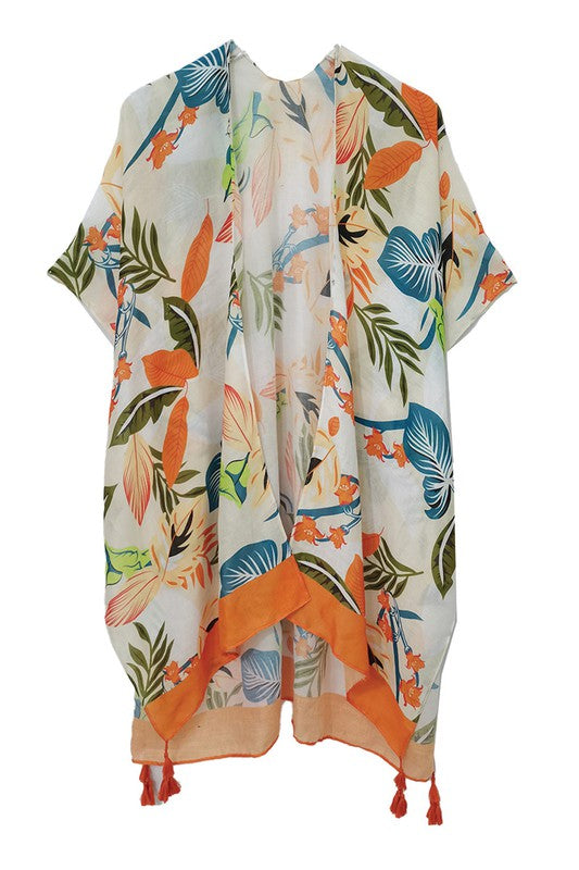 Pastel Palm Leaf Open Front Kimono