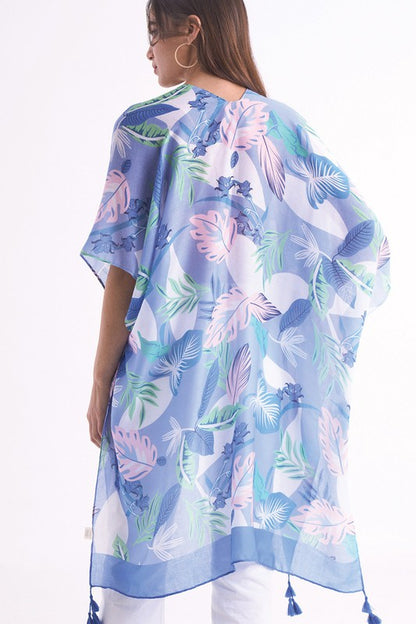 Pastel Palm Leaf Open Front Kimono