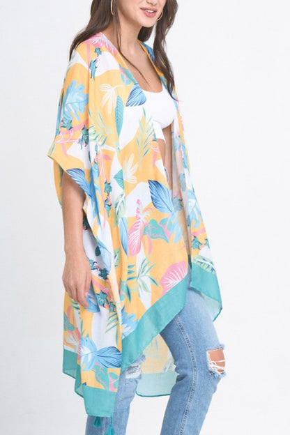 Pastel Palm Leaf Open Front Kimono