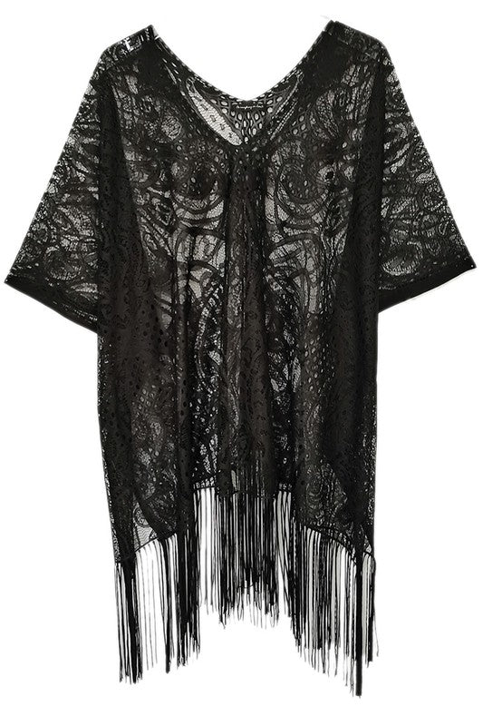 Lace Poncho with Fringe