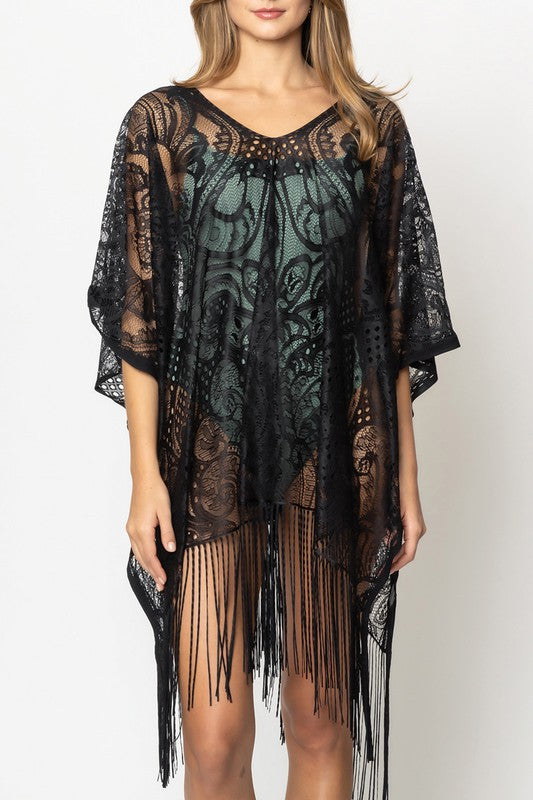 Lace Poncho with Fringe