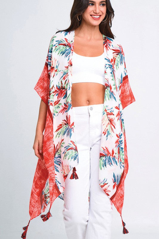 Tropical Palm Tree Open Front Kimono