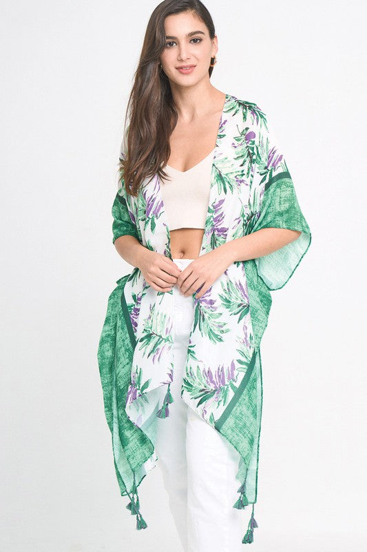 Tropical Palm Tree Open Front Kimono