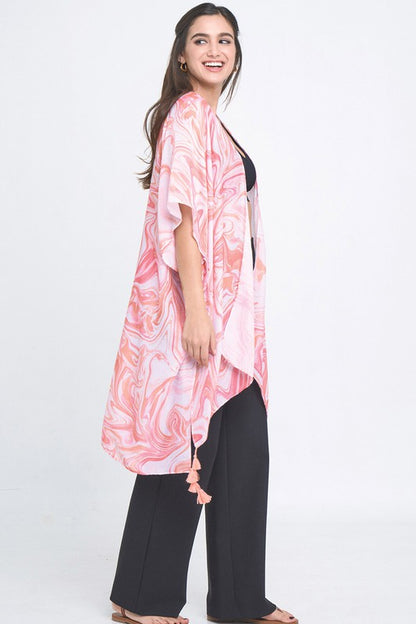 Watercolor Swirl Open Front Kimono