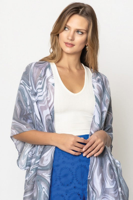 Watercolor Swirl Open Front Kimono