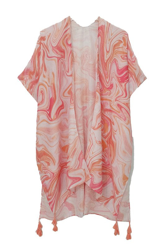 Watercolor Swirl Open Front Kimono