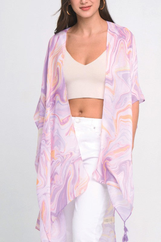 Watercolor Swirl Open Front Kimono