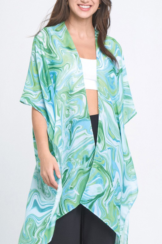 Watercolor Swirl Open Front Kimono