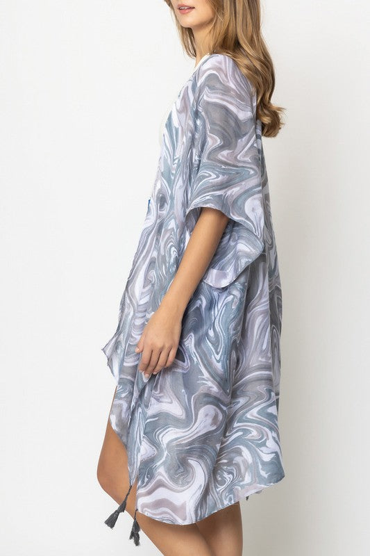 Watercolor Swirl Open Front Kimono