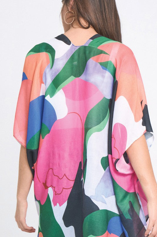 Vibrant Abstract Open Front Kimono