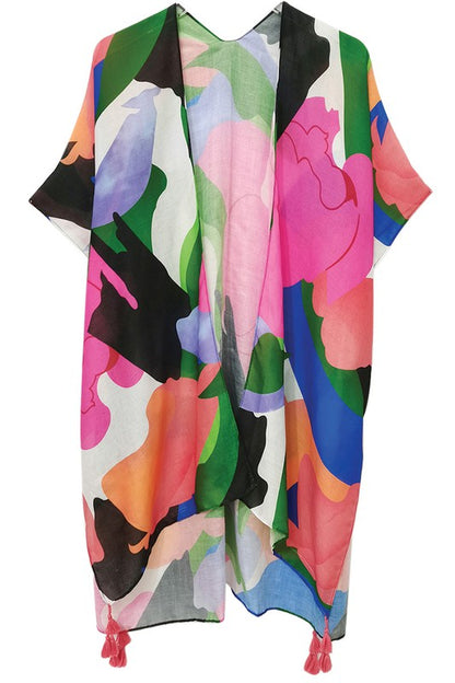 Vibrant Abstract Open Front Kimono