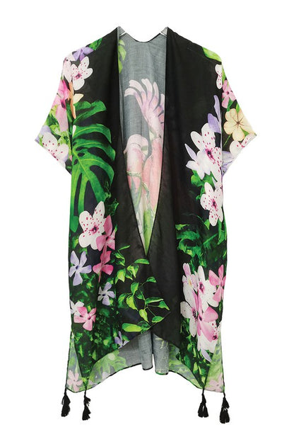 Antique Floral Open Front Kimono