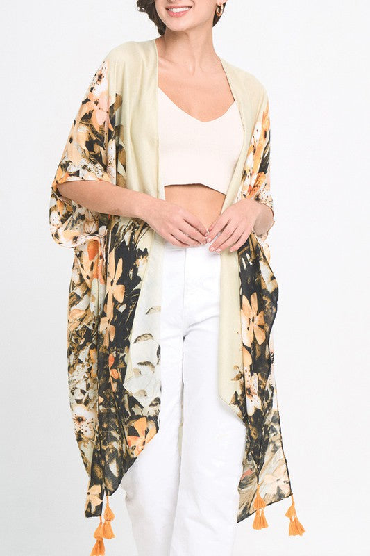 Antique Floral Open Front Kimono