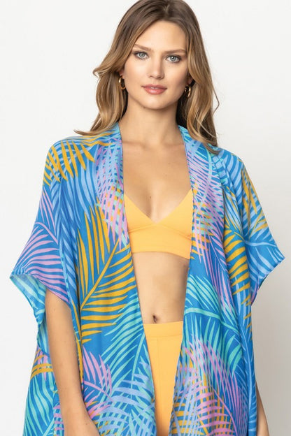 Palm Leaves Open Front Kimono