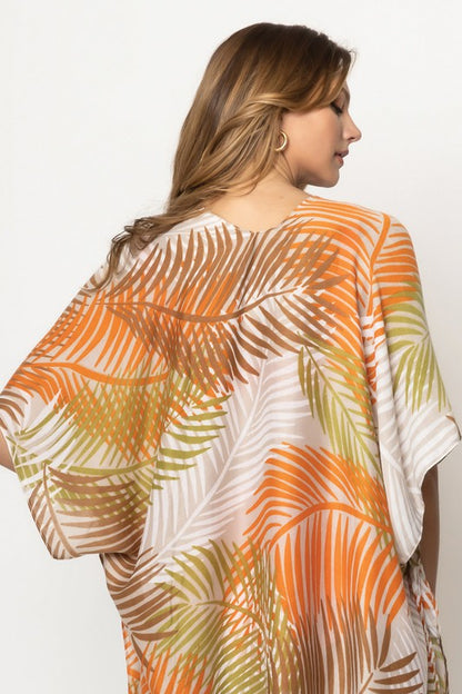 Palm Leaves Open Front Kimono