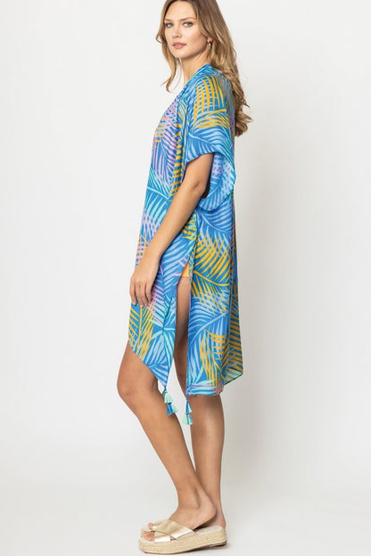 Palm Leaves Open Front Kimono