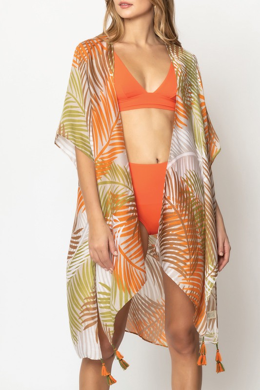 Palm Leaves Open Front Kimono