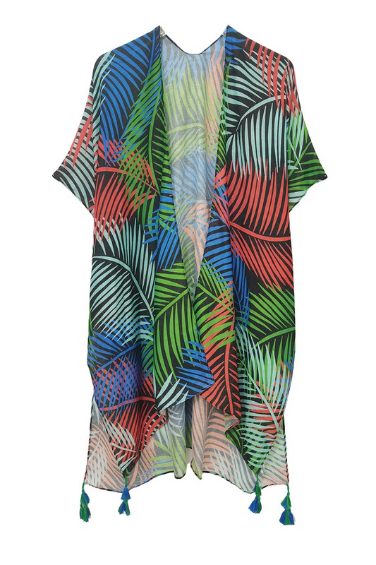 Palm Leaves Open Front Kimono