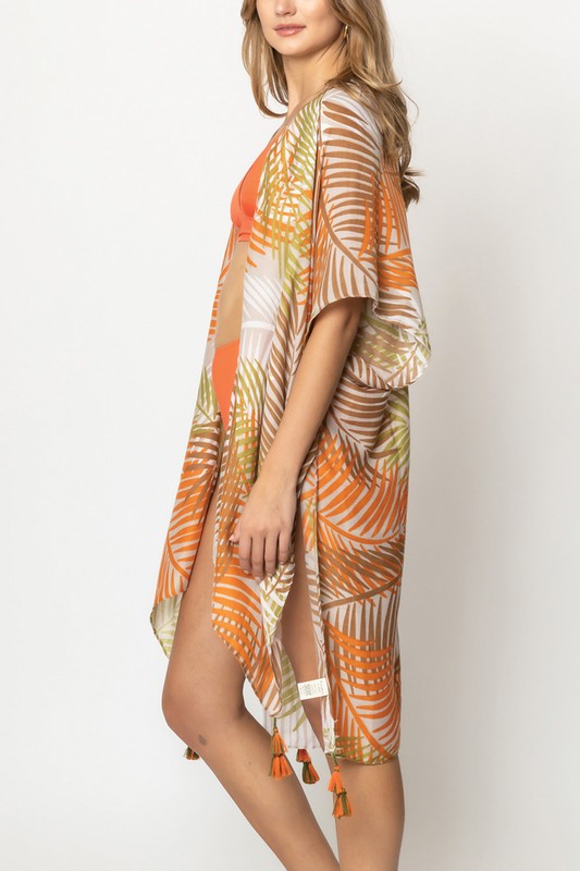 Palm Leaves Open Front Kimono