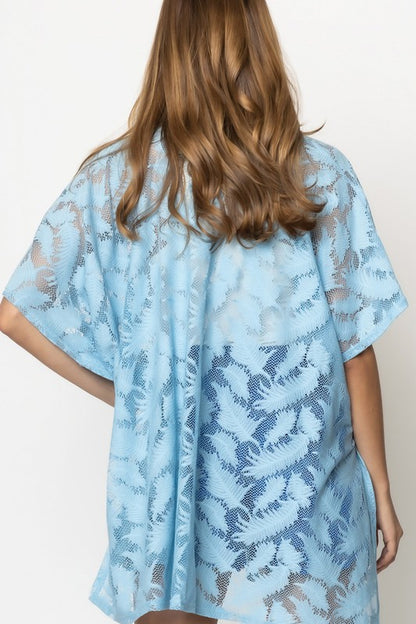 Laced Leaves Open Front Kimono