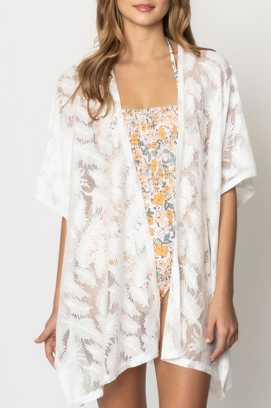 Laced Leaves Open Front Kimono