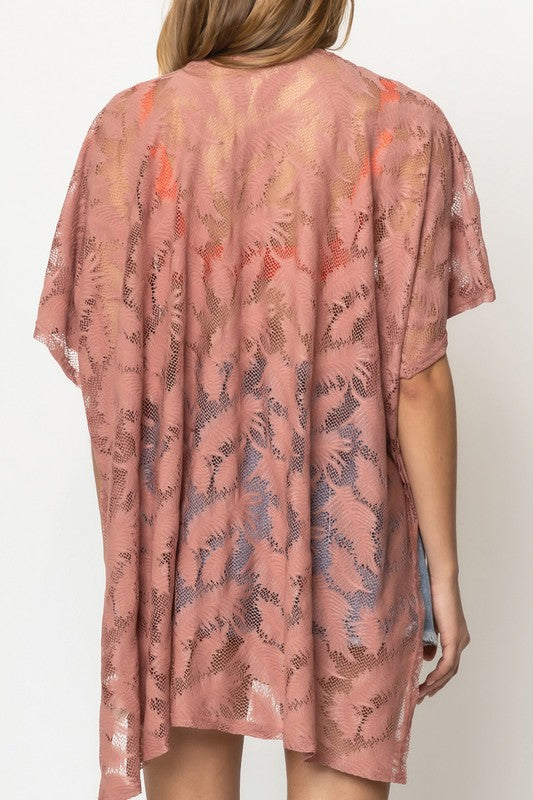 Laced Leaves Open Front Kimono