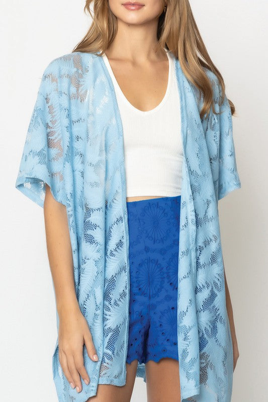 Laced Leaves Open Front Kimono