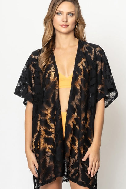 Laced Leaves Open Front Kimono