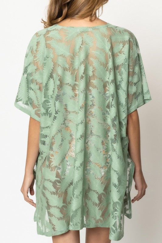 Laced Leaves Open Front Kimono