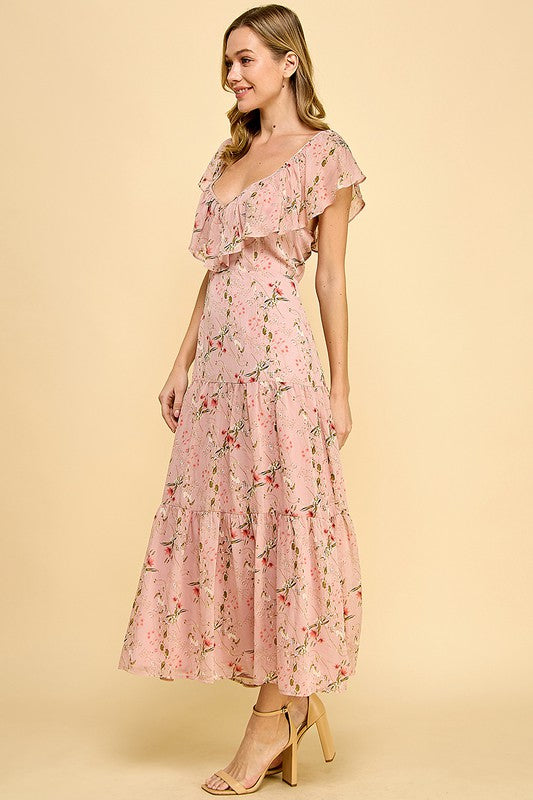 Pink Floral Tiered Dress