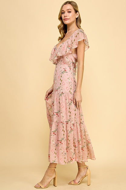 Pink Floral Tiered Dress