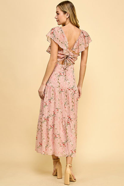 Pink Floral Tiered Dress