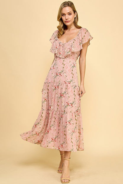 Pink Floral Tiered Dress