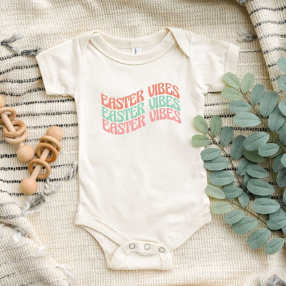 Easter Vibes Wavy Stacked Baby Onesie