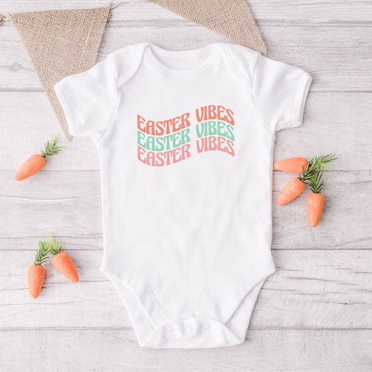 Easter Vibes Wavy Stacked Baby Onesie