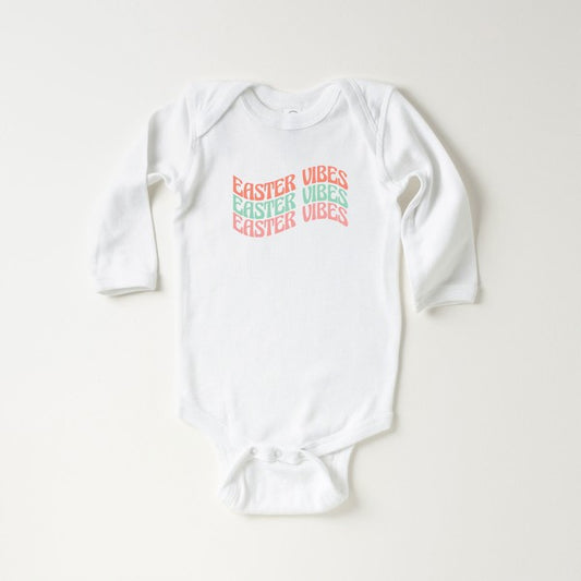 Easter Vibes Wavy Stacked Long Sleeve Onesie