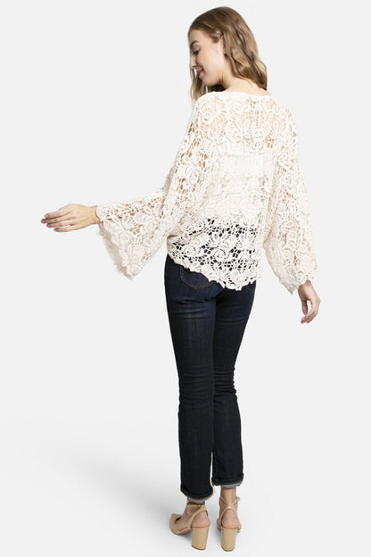 Front Tie-Up Crocheted Wrap Top