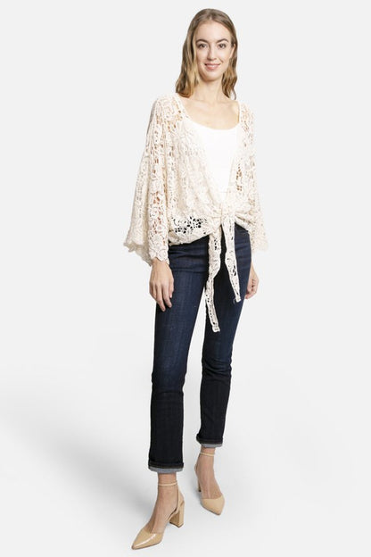 Front Tie-Up Crocheted Wrap Top