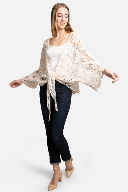 Front Tie-Up Crocheted Wrap Top