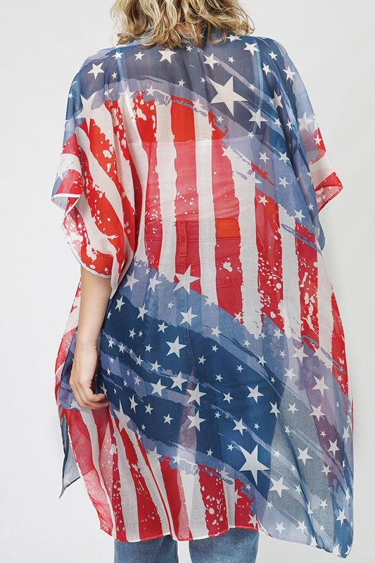 USA Flag with Stars Printed Kimono