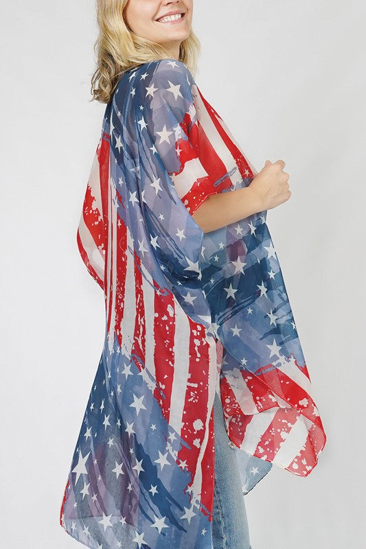 USA Flag with Stars Printed Kimono