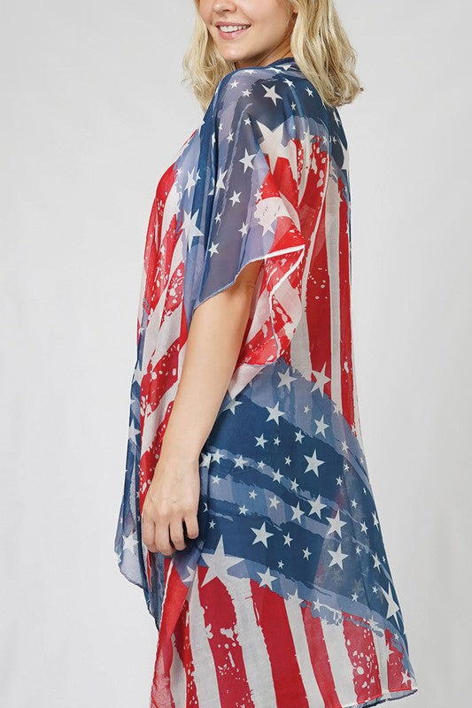 USA Flag with Stars Printed Kimono