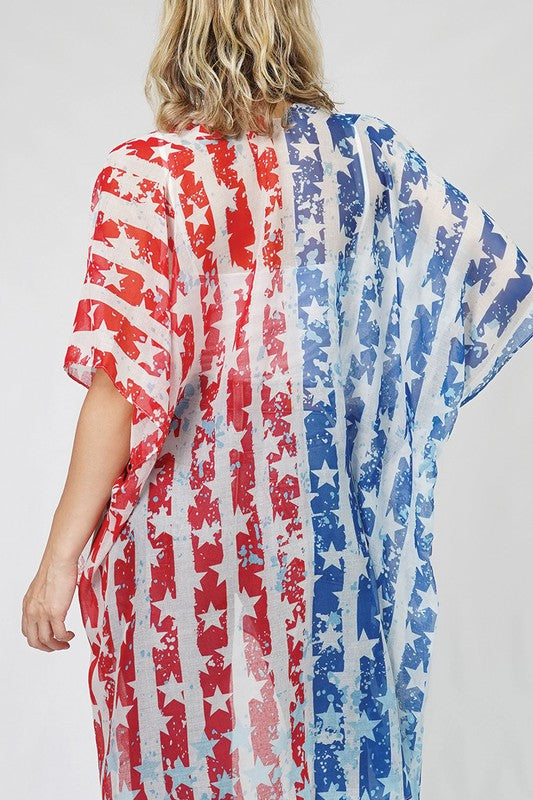 USA Flag Stripes Printed Kimono