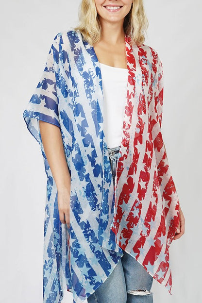 USA Flag Stripes Printed Kimono