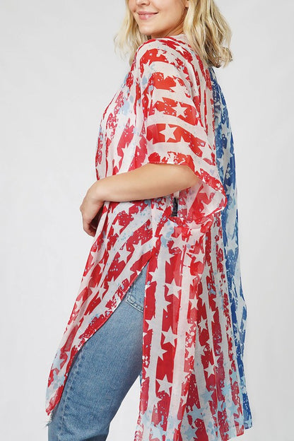 USA Flag Stripes Printed Kimono