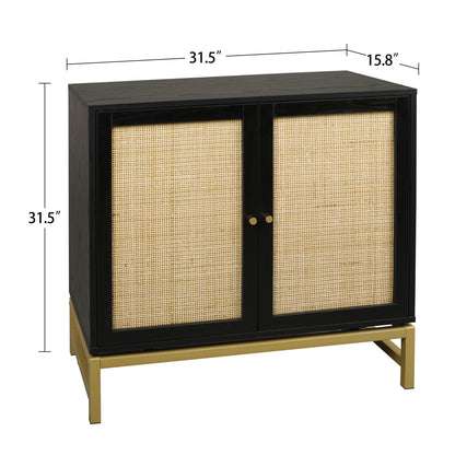 2 Door Cabinet,Natural Rattan 2 Door high cabinet，Built-in adjustable shelf，Easy Assembly，Free Standing Cabinet for Living Room Bedroom,Hallway