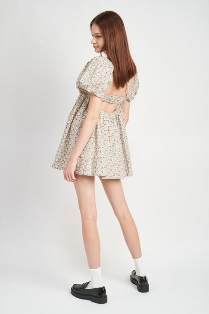 DITSY FLORAL BUBBLE SLEEVE MINI DRESS