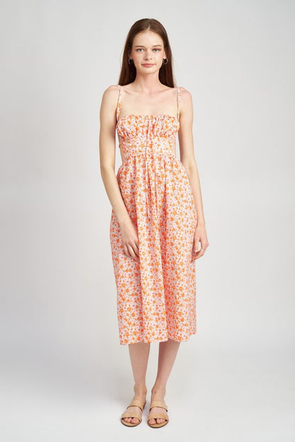 SPAGHETTI STRAP FLORAL MIDI DRESS