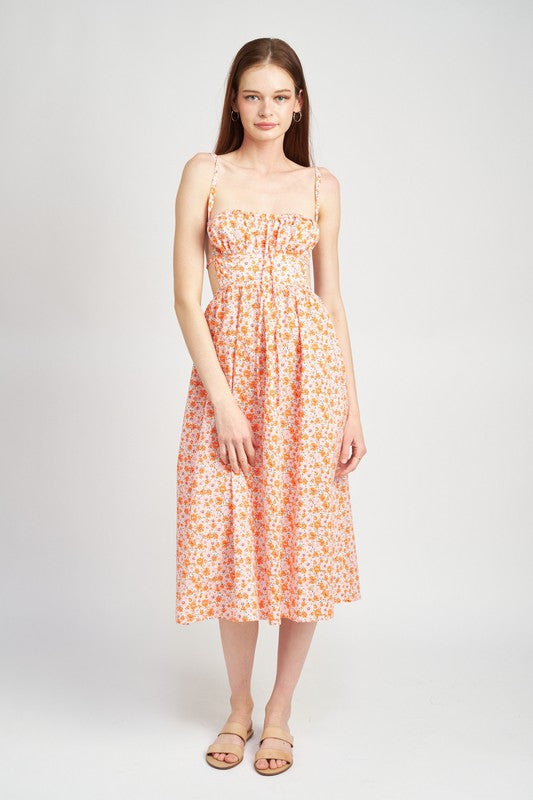 SPAGHETTI STRAP FLORAL MIDI DRESS