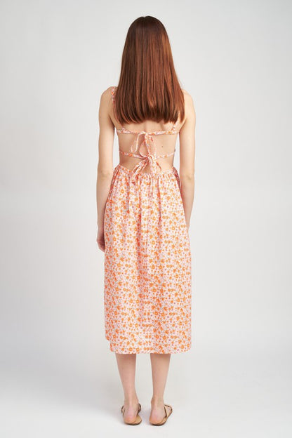 SPAGHETTI STRAP FLORAL MIDI DRESS